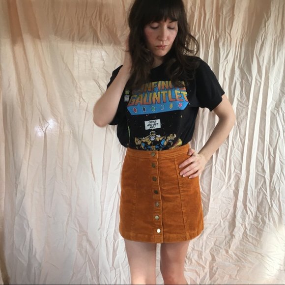 Forever 21 Burnt Orange Corduroy Button Down High Waisted Mini Skirt Size Small - Picture 4 of 9
